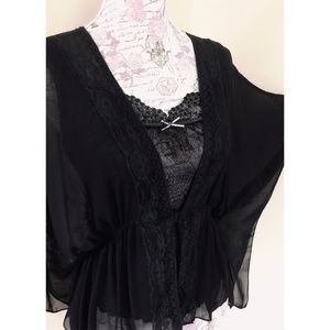 Papillon Sheer Black Rayon Robe Chemise Cover Up